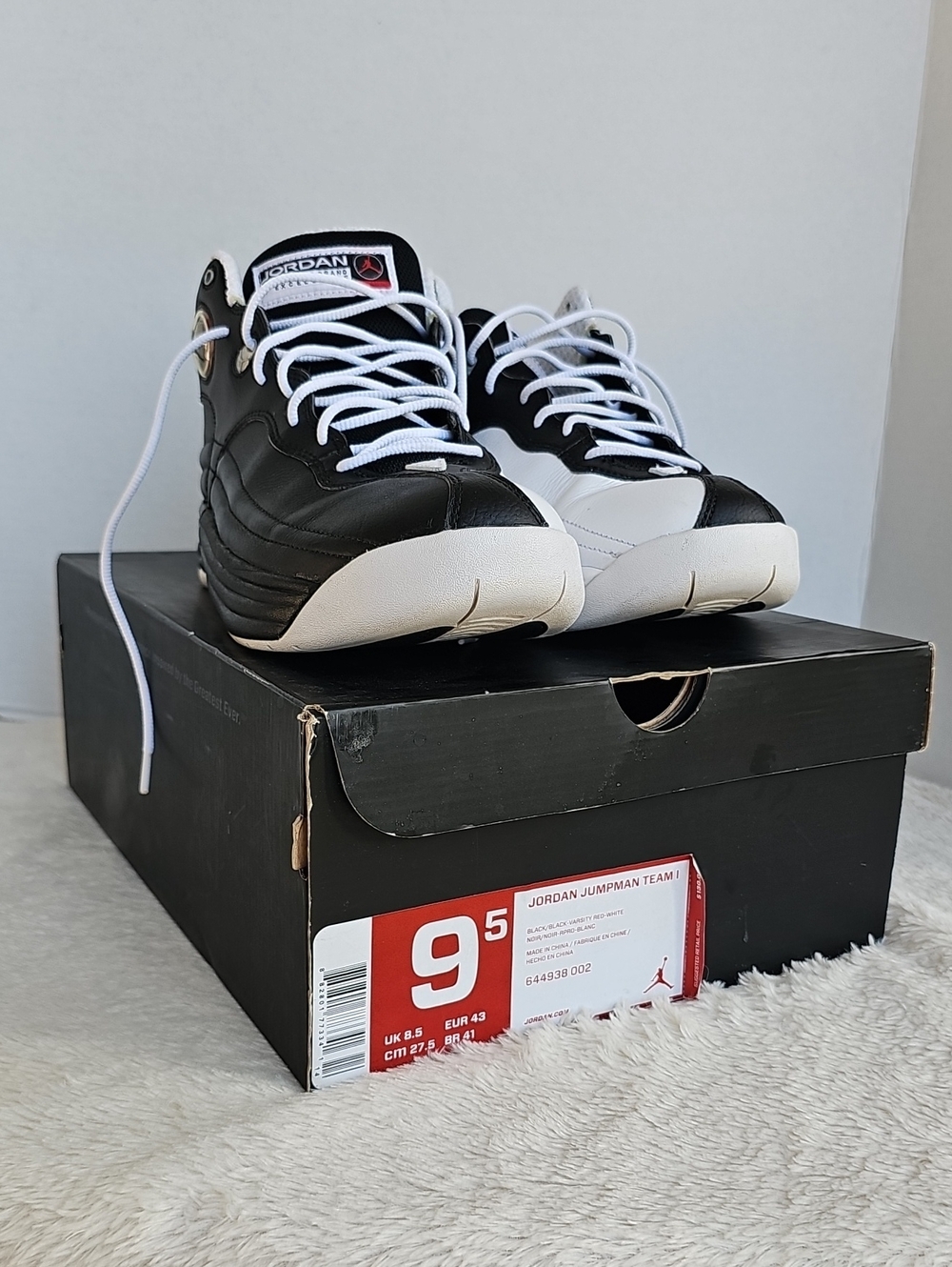 VNFS Nike Air Jordan Jumpman Team 1 Black White Red 644938-002 Size 9.5 OG Box - Picture 12 of 16